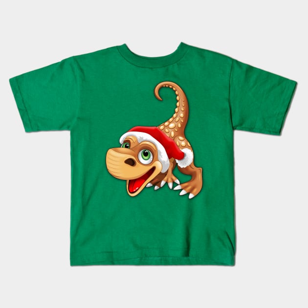 Dinosaur Baby Cute Santa Claus Kids T-Shirt by BluedarkArt